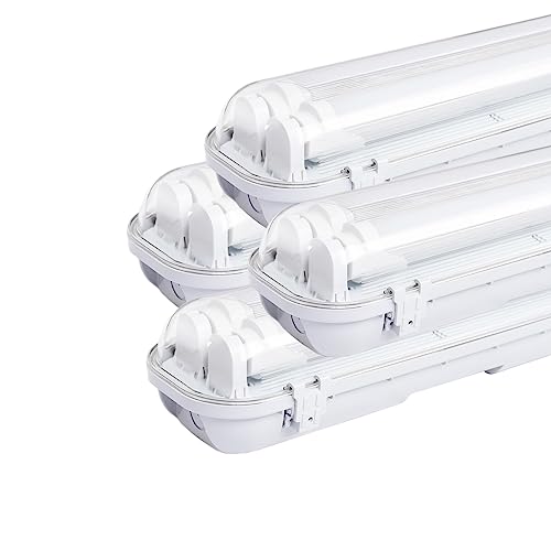 Sonnewelt LED Feuchtraumleuchte 150cm 4er 6000K Kaltweiß 2x 24W Röhre 4800lm IP65 Wasserfest T8 Werkstattlampe Röhrenlampe Komplett Wannenleuchte Leuchte für Garage Keller Büro Warenhaus von Sonnewelt