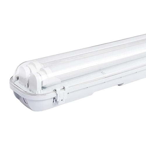 Sonnewelt LED Feuchtraumleuchte 150cm 6000K Kaltweiß 2x 24W Röhre 4800lm IP65 Wasserfest T8 Werkstattlampe Röhrenlampe Komplett Wannenleuchte Leuchte für Garage Keller Büro Warenhaus von Sonnewelt