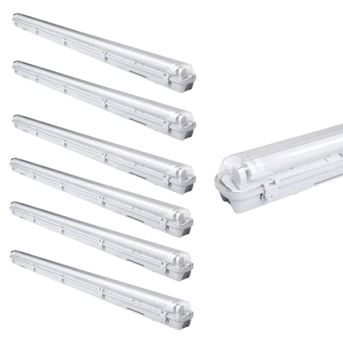 Sonnewelt LED Feuchtraumleuchte 150cm 6er 6000K Kaltweiß 24W 2040lm IP65 Wasserfest T8 Werkstattlampe Röhrenlampe Komplett Wannenleuchte Leuchte für Garage Keller Büro Warenhaus von Sonnewelt