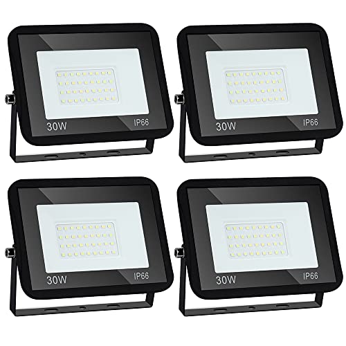 Sonnewelt LED Strahler Außen Fluter 4er 30W Aussenstrahler 2550lm Flutlicht 6000k Kaltweiß IP66 Wasserdicht Außenstrahler für Sportplatz Rasenflächen Hinterhof Auffahrt Garage Flur Garten von Sonnewelt