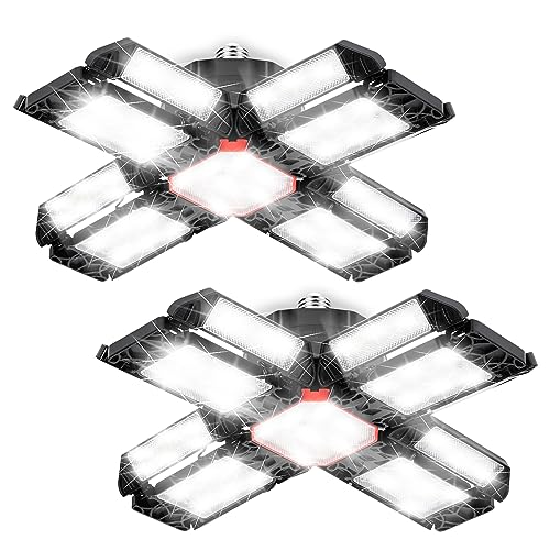 Sonnewelt Led Werkstatt Deckenleuchte, 2 PCS Garagenlampe 200W,Led Garagenbeleuchtung 20000LM 6500K,Werkstatt Beleuchtung mit 12 Verstellbaren Paneelen,E26 / E27 Werkstattbeleuchtung für Keller von Sonnewelt