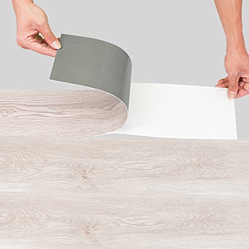 Sonnewelt PVC Bodenbelag Selbstklebend ca. 2 m² 14 Fliesen Vinylboden Rutschfest Wasserfest Bodenfliesen 91.5x15.2cm Laminat Dielen Vinyl-Fliesen für Fußbodenheizung White Oak von Sonnewelt