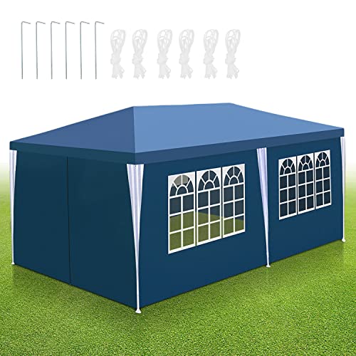 Sonnewelt Pavillion Wasserdicht 3x6 m Partyzelt Wasserdicht Hochwertiges PE Plane Festzelt UV-Resistent Gartenzelt 100g/m² Bierzelt mit 6 Seitenteilen Blau von Sonnewelt