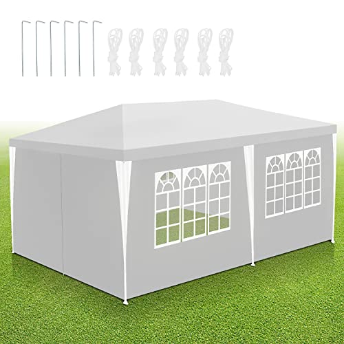 Sonnewelt Pavillon Wasserdicht Partyzelt 3x6 m Gartenpavillon mit 6 Seitenteilen UV-Resistent Gartenzelt 100g/m² Bierzelt Hochwertiges PE Plane Festzelt Weiß von Sonnewelt