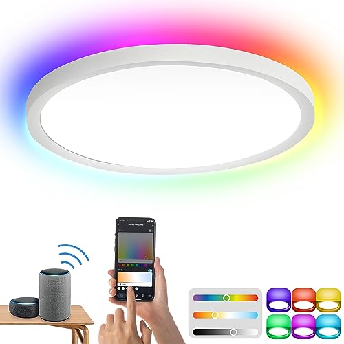 Sonnewelt RGB Deckenlampe Alexa Smart LED Deckenleuchte Dimmbar 24W APP-Steuerun Farbwechsel Wohnzimmerlampe bluetooth for Schlafzimmer Wohnzimmer Bad Küche Kinderzimmer,Dimmer Lampe IP44 von Sonnewelt