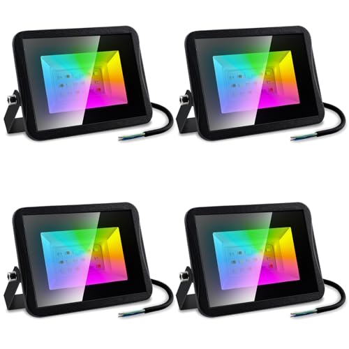 Sonnewelt RGB Strahler LED Strahler Fluter Außen Strahler Außenstrahler Strahler Außen Flutlicht Wasserdicht Superhell Mit Fernbedienung Farbwechsel Außenbeleuchtung, 10W, 4 Stück von Sonnewelt