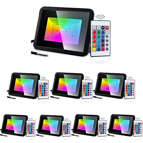 Sonnewelt RGB Strahler LED Strahler Fluter Außen Strahler Außenstrahler Strahler Außen Flutlicht Wasserdicht Superhell Mit Fernbedienung Farbwechsel Außenbeleuchtung, 10W, 8 Stück von Sonnewelt
