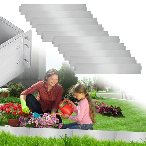 Sonnewelt Rasenkante Verzinkt Rasenkante Metall Beetumrandungen Gartenabgrenzung Blumenbeet Umrandung Rasenkantenblech Mähkante Palisade, Silber (Länge 30m - Höhe 15cm) von Sonnewelt