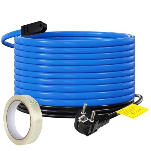 Sonnewelt Selbstregulierendes Heizkabel Rohrbegleitheizung Blau Kabel mit Thermostat, Heizungsthermostat Schutz der Heizung Frostschutz zum Schutz Drainagerohr im Freien 204W 12m 17W/M von Sonnewelt
