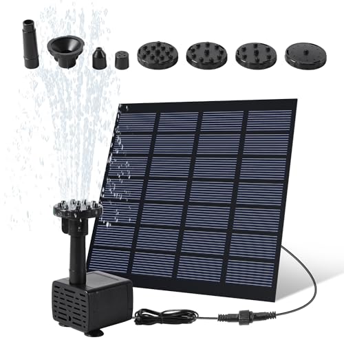 Sonnewelt Solar Springbrunnen, Bürstenlose Solar Teichpumpe 7V 1,5W, Solar-Brunnen Wasserpumpe mit 10 Fontänenstile für Wasserspiel, Teiche, Vogel Bad,Garten Solarpumpe von Sonnewelt