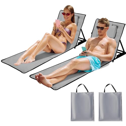 Sonnewelt Strandmatte,Strandliege leicht,Faltbares Strandkissen mit Lehne und Tragebeutel - Wasserdicht und tragbar,2er Set Beachmatte (Hellgrau, 145x47cm) von Sonnewelt