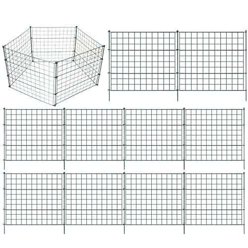 Sonnewelt Teichzaun Steckzaun Gartenzaun Metall Zaunelemente zaun garten Gartenzaun Tiergehege Freigehege zaun für hunde- 10 Zaunelemente 12 Befestigungsstäbe (Grün, Gerade) von Sonnewelt