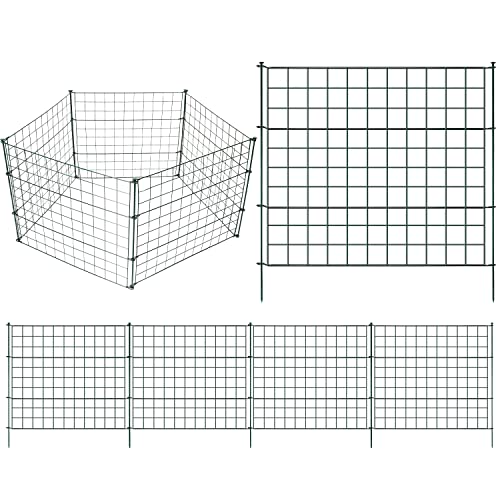 Sonnewelt Teichzaun Steckzaun Gartenzaun Metall Zaunelemente zaun garten Gartenzaun Tiergehege Freigehege zaun für hunde- 5 Zaunelemente 6 Befestigungsstäbe (Grün, Gerade) von Sonnewelt