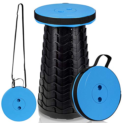 Sonnewelt Tragbarer Klapphocker Campinghocker Blauer und Teleskophocker mit Verstellbarer Höhe und Tragegrif, Belastung 150KG für Camping Wandern Angeln Reisen BBQ von Sonnewelt