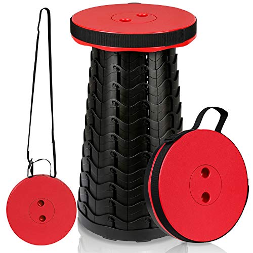 Sonnewelt Tragbarer Klapphocker Campinghocker Roter und Teleskophocker mit Verstellbarer Höhe und Tragegrif, Belastung 150KG für Camping Wandern Angeln Reisen BBQ von Sonnewelt