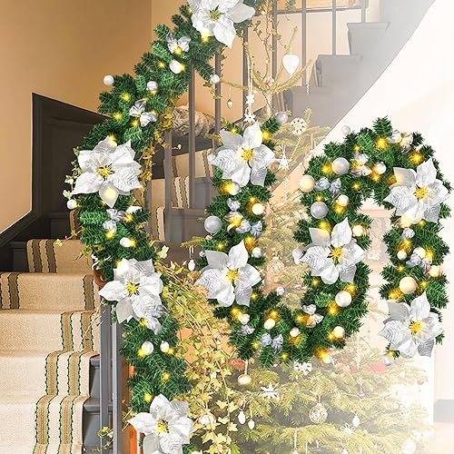 Sonnewelt Weihnachtsgirlande 2.7M,Tannengirlande mit Beleuchtung 50 LEDs,Warmweiß Weihnachtskranz mit Silberstrauß Blumenstrauß für Inneneinrichtung Kamin Treppe Wand Tür Draußen Weihnachtsdeko Sonnewelt Weihnachtsgirlande 2.7M,Tannengirlande mit Beleuchtung 50 LEDs,Warmweiß Weihnachtskranz mit Silberstrauß Blumenstrauß für Inneneinrichtung Kamin Treppe Wand Tür Draußen Weihnachtsdeko von Sonnewelt