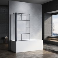 SONNI Duschwand für Badewanne mit Schwarzem Gitterdesign NANO-GLAS Badewannenaufsatz faltbar Duschabtrennung Badewanne 80x140 cm(BxH) von Sonni Sanitär GmbH