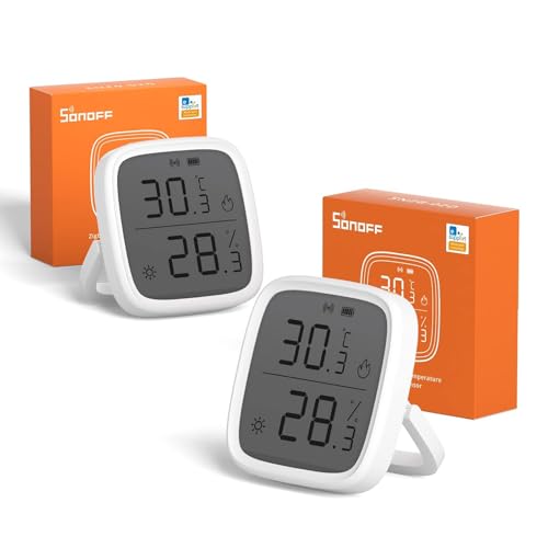 SONOFF Zigbee Temperatur- und Feuchtigkeitssensor,SNZB-02D 2 Stück Zigbee LCD Smart Thermometer Hygrometer Sensor,Zigbee Hub Erforderlich, Kompatibel mit Alexa/Google Home/Home Assistant von SONOFF