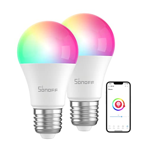 SONOFF Smart WLAN Glühbirne E27,B05-BL-A60 9W Wifi Smart Glühbirne Alexa,Mehrfarbige Dimmbare Birne,Smart Led Lampen APP Steuerung Kompatibel mit Alexa und Google Assistant,Kein Hub Benötigt,2 Stück von SONOFF