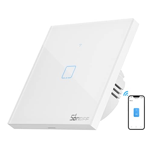 SONOFF T0EU1C Alexa Touch Lichtschater, Smart Wlan Touchschalter 1Weg Smart Home Wandschalter Typ 86mm, Funktioniert Mit Alexa/Google Home (1Fach Weiß) von SONOFF