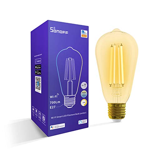 SONOFF WiFi Smart LED-Lampe B02-F-ST64, E27, 7W, 700Lm, 1800K-5000K, zweifarbig, Helligkeit und Farbtemperatur einstellbar, Alexa unterstützt, 2,4G WiFi & APP-Steuerung, Kein Hub Erforderlich von Sonoff