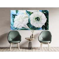 Georgia O'keeffe Kunst, Blumen, Gemälde Druck, Weiße Bedrucktes Florales Gemälde, Okefe von SonshineDecorStore