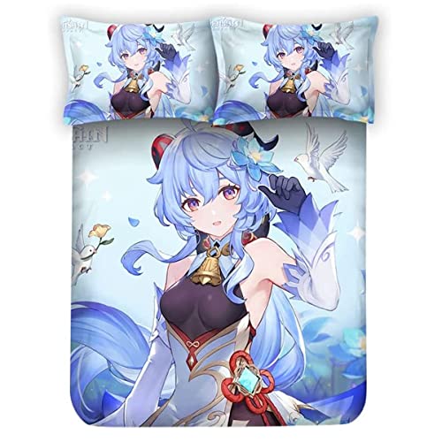 Sonsoke Genshin Impact Anime Bettbezug-Set Bettwäsche-Set Weiche Queen-Bettdeckenbezug-Set 3-teilig mit Reißverschluss Bedruckter Bettbezug Weiche Tagesdecke für Schlafzimmer (Ganyu, Einzelbett) von Sonsoke