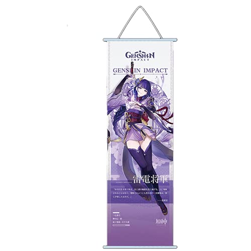 Sonsoke Genshin Impact Anime Figur Wall Scroll Poster Game Role Merch Anime Poster Hanger Anime Wall Decor Poster 27,5 x 9,8 cm Rahmen (Raiden Shogun) von Sonsoke