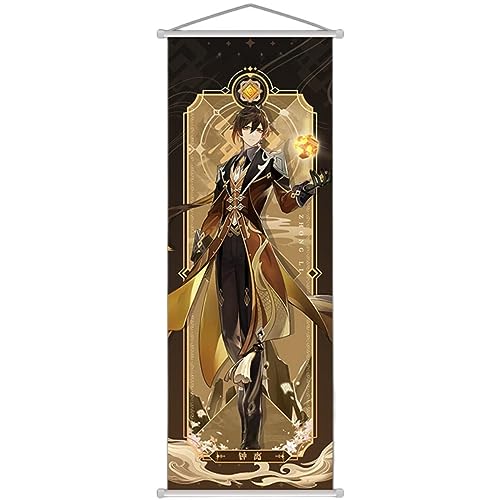 Sonsoke Genshin Impact Anime Figur Wandkunst Poster Wandbehang Scrollen Poster Leinwand Kunst Wandrahmen Schlafzimmer Dekor 70 x 25 cm (Zhongli) von Sonsoke