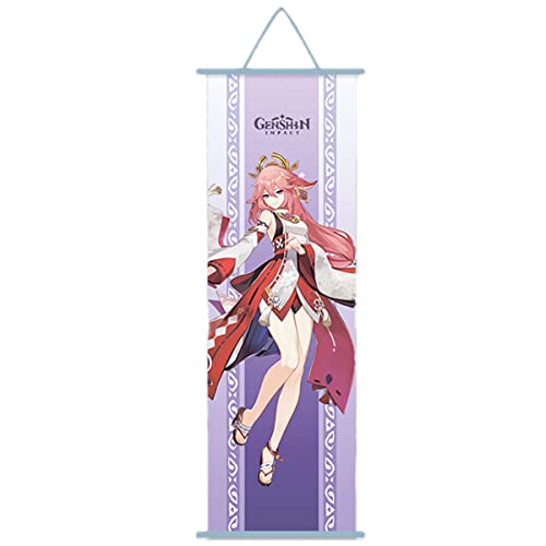 Sonsoke Genshin Impact Anime Figure Wall Scroll Poster Game Role Merch Anime Poster Hanger Anime Wall Decor Poster 27,5 x 9,8 cm Rahmen (Yae Miko), L von Sonsoke