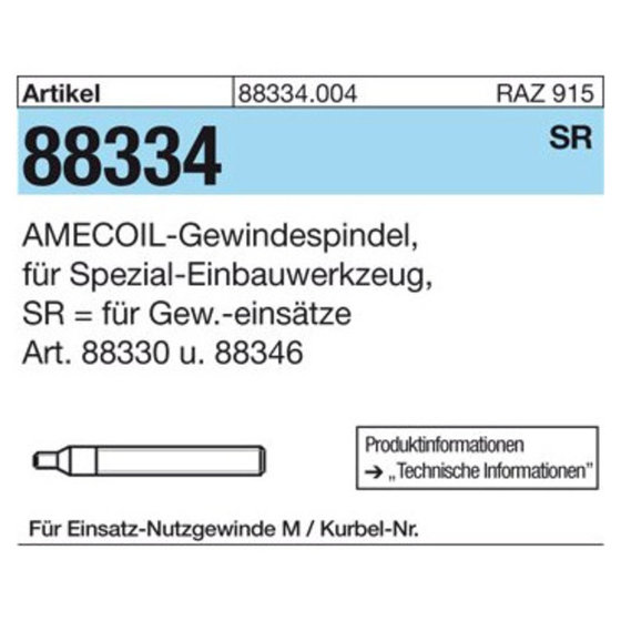 AMECOIL-Gewindespindel ART 88334  M 4 für Spezial-Einbauwerkzeug SR S von Sonstige