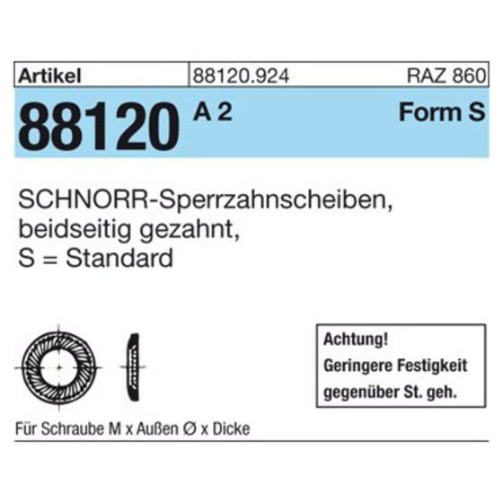 ART 88120 SCHNORR - Scheiben 1.4301 S 20 A 2 K von Sonstige