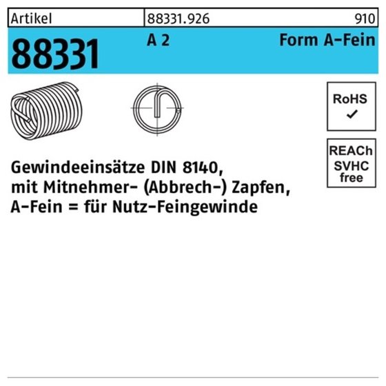 Gewindeeinsätze ART 88331 AMECOIL A 2 AM 16 x 1,5 x 24 A 2 S von Sonstige