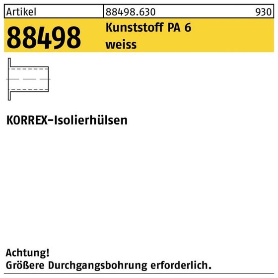 KORREX-Isolierhülsen ART 88498 Kunststoff weiß für M 16 Länge 15 S von Sonstige