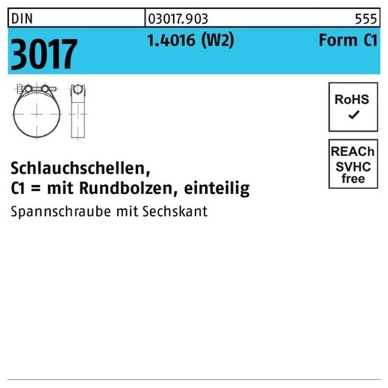 Schlauchschelle DIN 3017 Form C1 W2 Stahl 1.4016 verzinkt ø23-25 x 18mm von Sonstige