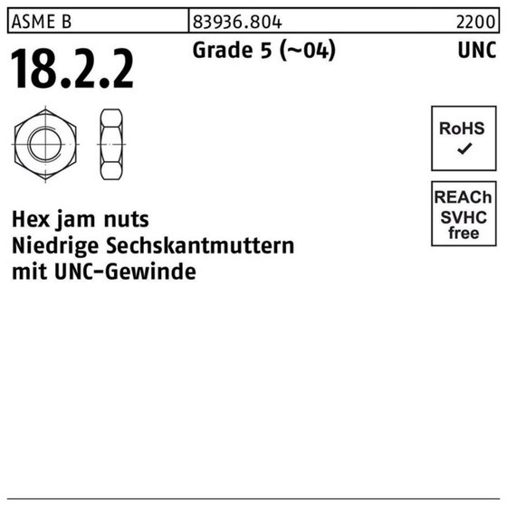 Sechskantmuttern ART 83936 Klasse 5 5/8 mit UNC-Gewinde S von Sonstige