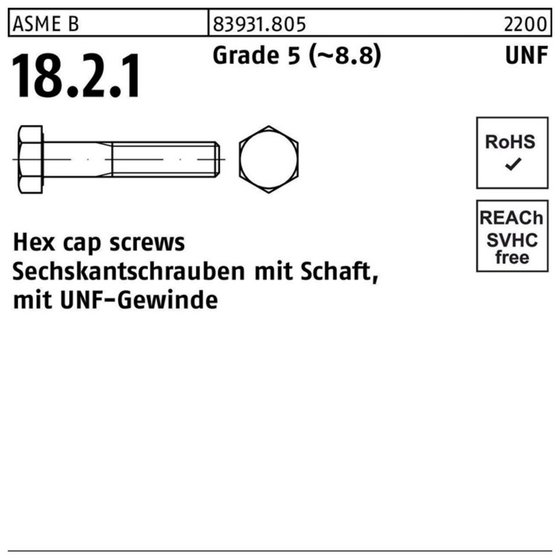 Sechskantschrauben ART 83931 Grad 8 5/16 UNF x 2.1/2" (64mm) S von Sonstige