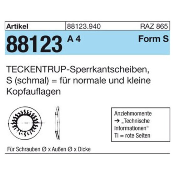 TECKENTRUP-Sperrkantscheiben ART 88123 C 60 flZnnc SKS 10 flZn S von Sonstige
