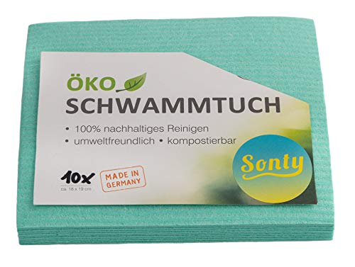 Sonty 10 Stück ÖKO Schwammtuch, umweltfreundlich, nachhaltig, biologisch abbaubar, 18 x 19cm (10) von Sonty