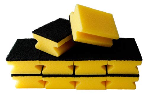 Sonty 10 Stück Topfreiniger Premium, Spülschwamm für hartnäckigen Schmutz, Schwamm mit Schleifmittel, 9 x 7 x 4 cm schwarz/gelb (gelb) von Sonty