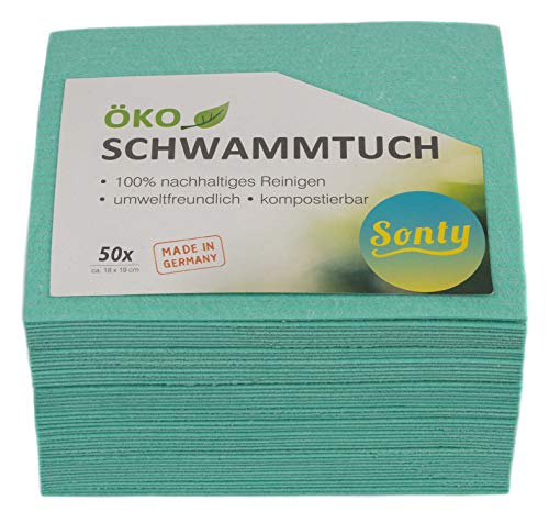 Sonty 50 Stück ÖKO Schwammtuch, umweltfreundlich, nachhaltig, biologisch abbaubar, 18 x 19cm (50) von Sonty