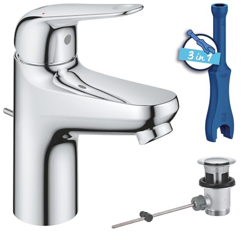 GROHE Swift - Waschtischarmatur (wassersparend, ~16cm hoch, inkl. Montagewerkzeug, Zugstange), chrom, 24316001 GROHE Swift - Waschtischarmatur (wassersparend, ~16cm hoch, inkl. Montagewerkzeug, Zugstange), chrom, 24316001 von Grohe