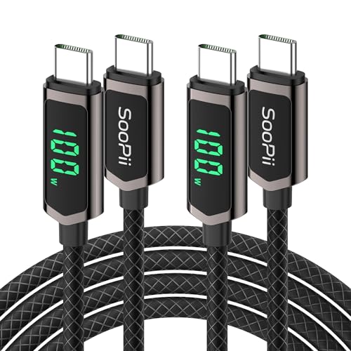 SooPii 100W USB C Kabel, (3M, 2 Stück) PD Schnelllade USB C auf USB C Kabel mit Display, Nylon-geflochtenes Type C Kabel für lPhone 15/Pro/Plus/Pro Max, MacBook, Samsung S23/S22 von SooPii