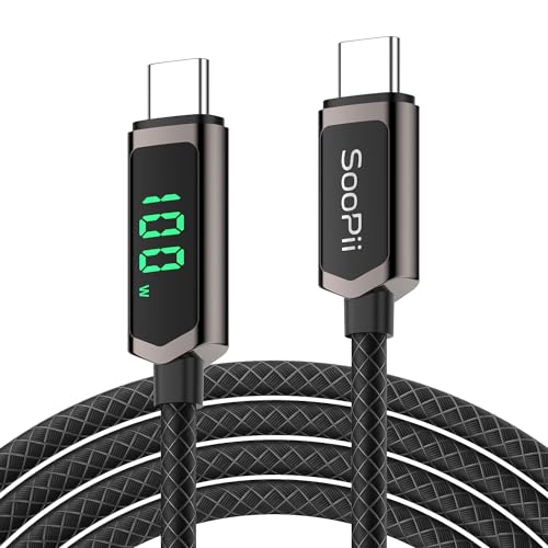 SooPii 100W USB C Kabel, 6.6FT/2M PD Schnelllade USB C auf USB C Kabel mit Display, Nylon-geflochtenes Type C Kabel für lPhone 15/Pro/Plus/Pro Max, MacBook, Samsung S23/S22 von SooPii