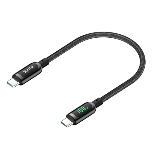 SooPii 100W USB-C-auf-USB-C-Kabel, 0.3m Schnellladekabel mit LED-Anzeige, PD 5A Typ-C-Ladekabel für lPhone 15/Pro/Plus/Pro Max, lPad Air, MacBook, Samsung S23/S22, Pixel, LG (schwarz) von SooPii