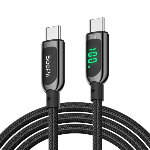 SooPii 100W USB-C-auf-USB-C-Kabel, 1,2M Schnellladekabel mit LED-Anzeige, PD 5A Typ-C-Ladekabel für lPhone 15/Pro/Plus/Pro Max, lPad Air, MacBook,Galaxy S24/S23, Pixel, LG (schwarz) von SooPii