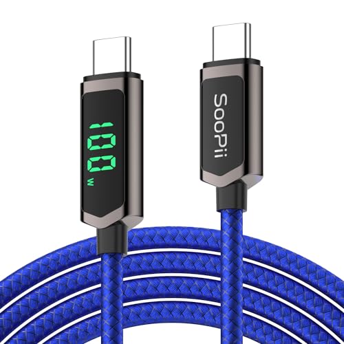 SooPii 100W USB C auf USB C Kabel, 6.6FT/2M PD Schnelllade USB C Kabel mit Display, Nylon-geflochtenes Type C Kabel für lPhone 15/Pro/Plus/Pro Max, MacBook, Samsung S23/S22 von SooPii