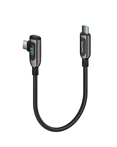 SooPii 100W rechtwinkliges USB-C-auf-USB-C-Kabel,0,3 m geflochtenes Typ-C-Kabel aus Zinklegierung mit LED-Anzeige für lphone 15, iPad Air/Pro,MacBook Pro,Samsung S23/S22/S10,Pixel von SooPii