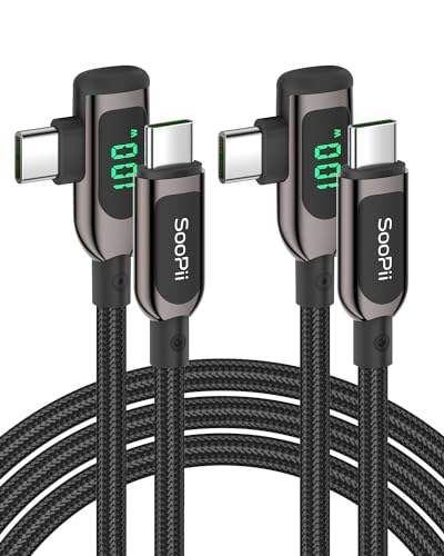 SooPii 100W rechtwinkliges USB C auf USB C Kabel mit LED Anzeige, 1,2m langes geflochtenes USB C PD Ladekabel aus Zinklegierung und Nylon für lPhone 15, lPad Pro, MacBook Pro, Galaxy S23,2 Stück von SooPii