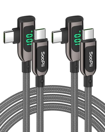 SooPii 100W rechtwinkliges USB C auf USB C Kabel mit LED Anzeige, 1,2m langes geflochtenes USB C PD Ladekabel aus Zinklegierung und Nylon für lPhone 15, lPad Pro, MacBook Pro, Galaxy S23,2 Stück von SooPii